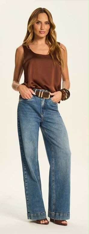 calça wide leg feminina Doce Trama